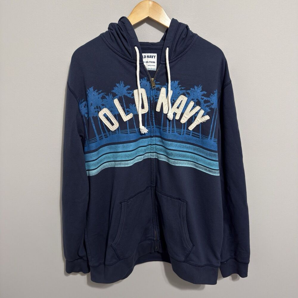 Vintage Y2K Old Navy Hoodie Mens 2XL Navy Full Zip Skate Embroidered